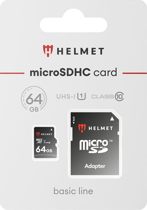 Card de Memorie Helmet Basic Line 64GB microSDXC Clasa 10 UHS-I U1 pentru Smartphone-uri, Tablete, Camere, Set de 2 piese cu Adaptor SD