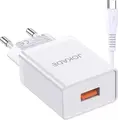 Încărcător de perete USB Jokade JB022, Încărcare Rapidă 5V 5A, Alb, cu Cablu USB la Type-C, Protecție Supratensiune, Design Compact și Portabil