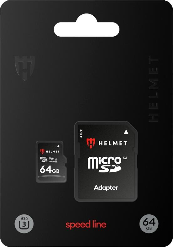Карта памяти Helmet Speed Line 64GB microSDXC UHS-I U3 V30 Class 10, скорость чтения 100МБ/с для 4K видео, смартфонов и дронов с SD-адаптером
