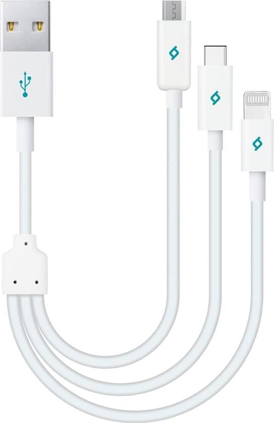 Cablu USB 3-in-1 ttec Trio, USB-A la Lightning, Type-C si Micro-USB, Incarcare Rapida 2.1A, 1.2m, Negru Mat cu Elemente de Aluminiu