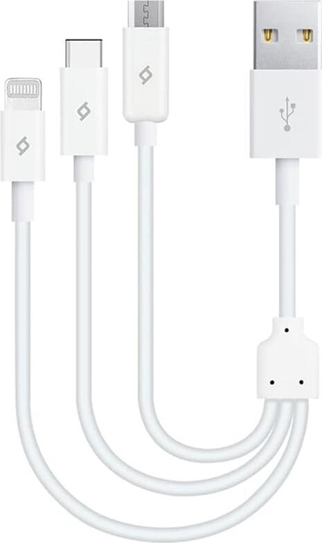 Cablu USB 3-in-1 ttec Trio, USB-A la Lightning, Type-C si Micro-USB, Incarcare Rapida 2.1A, 1.2m, Negru Mat cu Elemente de Aluminiu