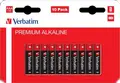 Батарейки Verbatim Premium Alkaline AAA LR03, 1.5V Высокопроизводительные Элементы Питания для Пультов и Игрушек, Набор из 10 предметов