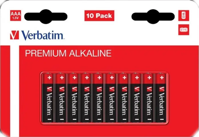 Батарейки Verbatim Premium Alkaline AAA LR03, 1.5V Высокопроизводительные Элементы Питания для Пультов и Игрушек, Набор из 10 предметов