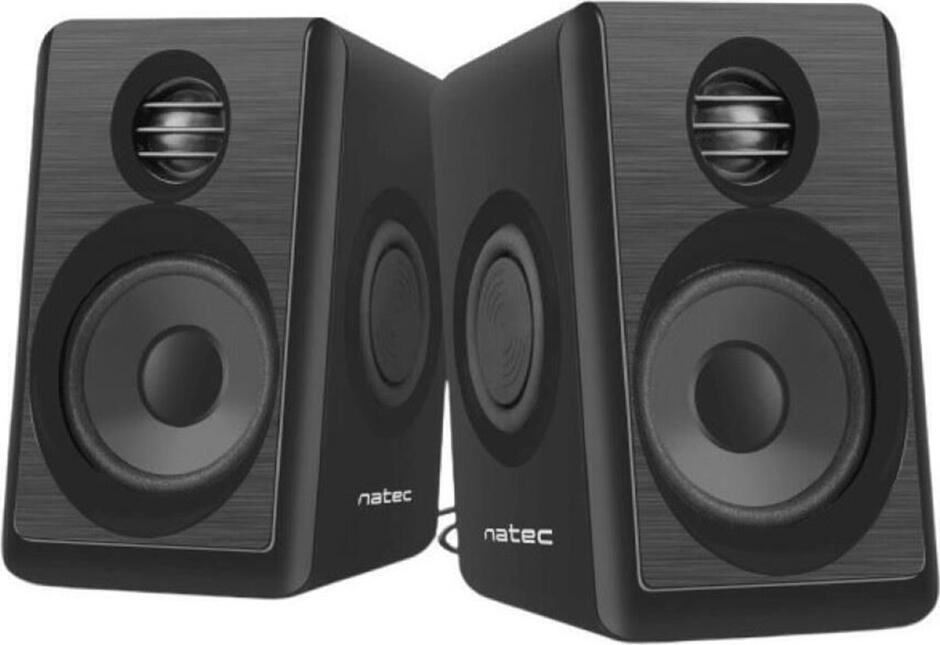 Natec Lynx 2.0 Speaker Set of 2, 6W RMS, 52mm Drivers, USB Powered, 3.5mm Jack, Active Bass Membrane, Brushed Plastic, Black