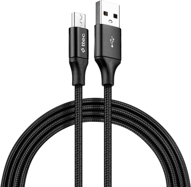 ttec AlumiCable XL Micro USB Cable, USB-A to Micro-USB, 2m, 2.4A Fast Charging and Data Sync, Braided Matte Black Aluminum Housing