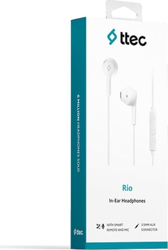 Casca In-Ear ttec Rio cu fir, Microfon Incorporat si Control Remote, Jack 3.5mm, Cablu 1.4m, Design Ergonomic, Alb