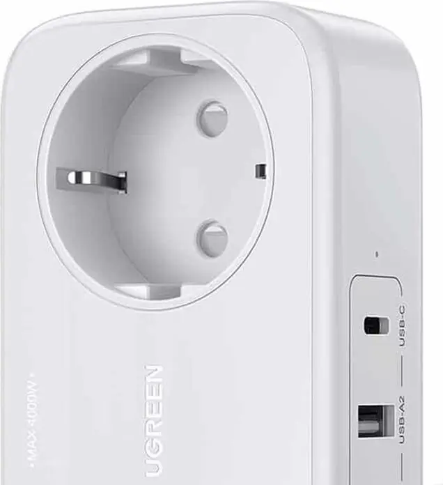 Prelungitor Ugreen CD280 DigiNest Life, 2 Prize EU Schuko 4000W, 3 Porturi USB (1x USB-C PD 30W, 2x USB-A), Cablu 1.8m, Material PC-V0 Ignifug, Alb