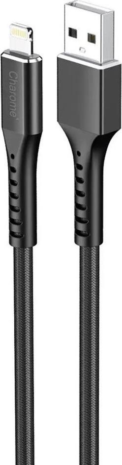Charome C22-03 USB to Lightning Cable, 1m Braided Nylon Fast Charging 2.4A Data Sync Cable for Apple iPhone iPad iPod, Black
