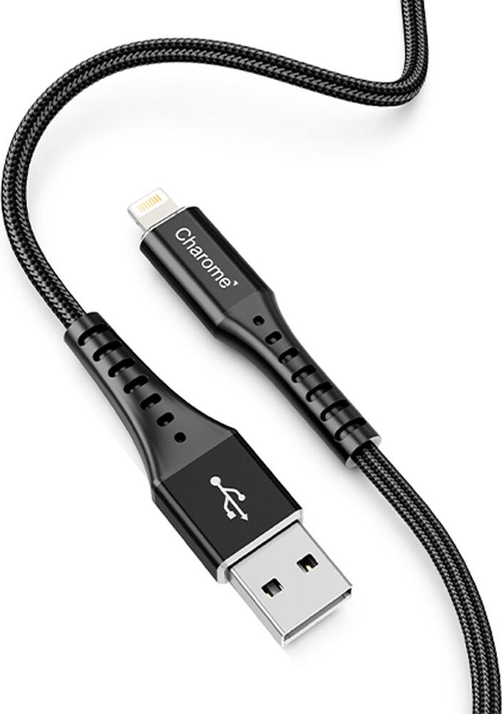 Charome C22-03 USB to Lightning Cable, 1m Braided Nylon Fast Charging 2.4A Data Sync Cable for Apple iPhone iPad iPod, Black