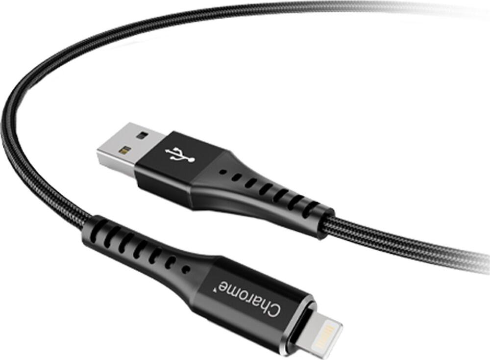 Charome C22-03 USB to Lightning Cable, 1m Braided Nylon Fast Charging 2.4A Data Sync Cable for Apple iPhone iPad iPod, Black
