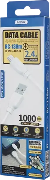 Cablu de date si incarcare rapida Remax RC-138m USB la micro-USB, 2.4A, Viteza de transfer 480 MB/s, PVC, Conectori Cupru, 1m, Alb