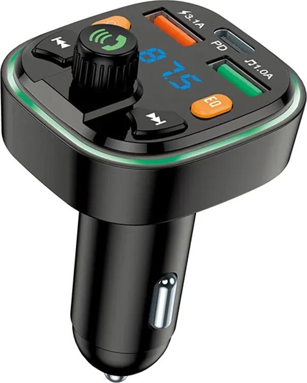 FM-трансмиттер Jokade JH007 серии Tuyin Bluetooth v5.0, универсальное автомобильное зарядное устройство 12/24В с USB-C PD 18Вт и двумя портами USB-A, LED-дисплей, черный