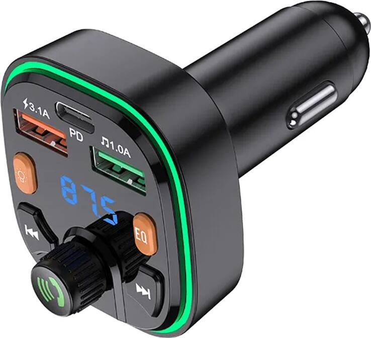 FM-трансмиттер Jokade JH007 серии Tuyin Bluetooth v5.0, универсальное автомобильное зарядное устройство 12/24В с USB-C PD 18Вт и двумя портами USB-A, LED-дисплей, черный