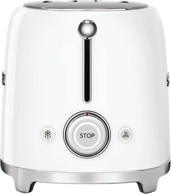 Тостер Smeg TSF02WHEU в стиле 50-х, белый, 1500 Вт, 2 экстрашироких слота для 4 ломтиков, 6 уровней обжарки, функции разморозки, разогрева и бейгла