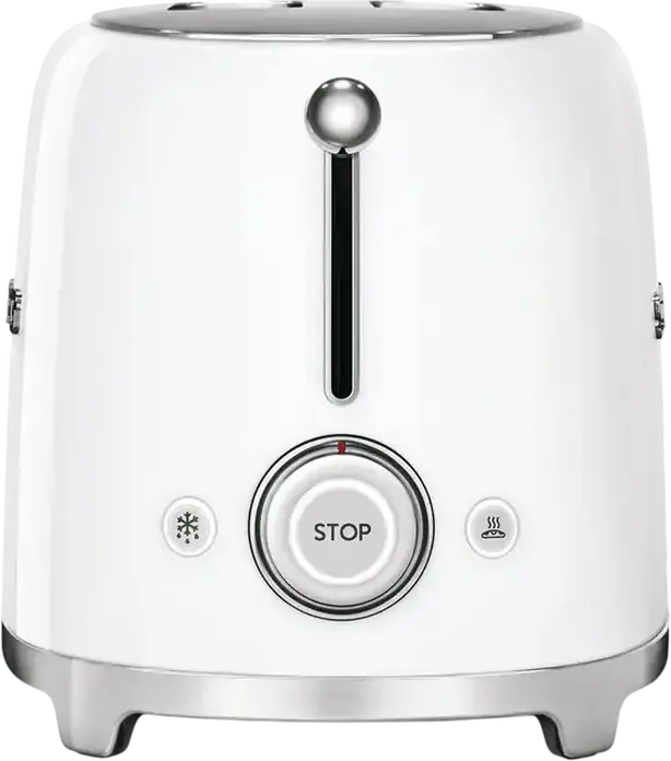 Тостер Smeg TSF02WHEU в стиле 50-х, белый, 1500 Вт, 2 экстрашироких слота для 4 ломтиков, 6 уровней обжарки, функции разморозки, разогрева и бейгла