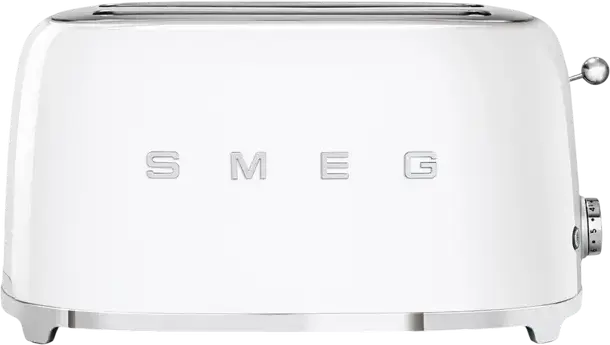 Тостер Smeg TSF02WHEU в стиле 50-х, белый, 1500 Вт, 2 экстрашироких слота для 4 ломтиков, 6 уровней обжарки, функции разморозки, разогрева и бейгла