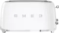 Тостер Smeg TSF02WHEU в стиле 50-х, белый, 1500 Вт, 2 экстрашироких слота для 4 ломтиков, 6 уровней обжарки, функции разморозки, разогрева и бейгла