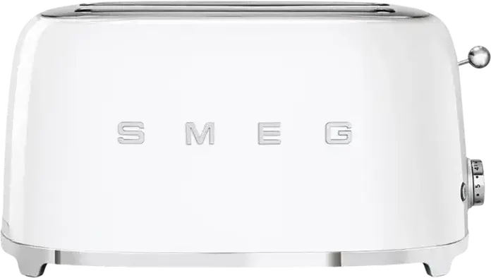 Тостер Smeg TSF02WHEU в стиле 50-х, белый, 1500 Вт, 2 экстрашироких слота для 4 ломтиков, 6 уровней обжарки, функции разморозки, разогрева и бейгла