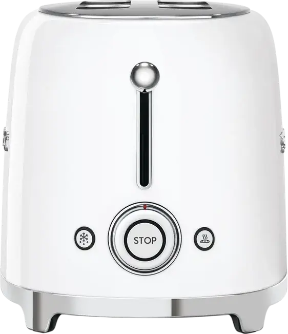 Тостер Smeg TSF02WHEU в стиле 50-х, белый, 1500 Вт, 2 экстрашироких слота для 4 ломтиков, 6 уровней обжарки, функции разморозки, разогрева и бейгла