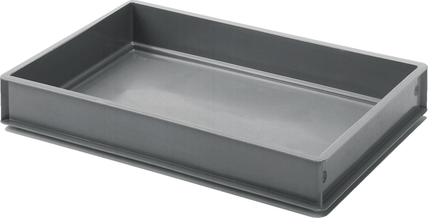 Container stivuibil Ringoplast System Catering pentru inserturi, polietilena HDPE intariuta, Gri, 60x40x9.1 cm, sigur pentru alimente, Made in Germany