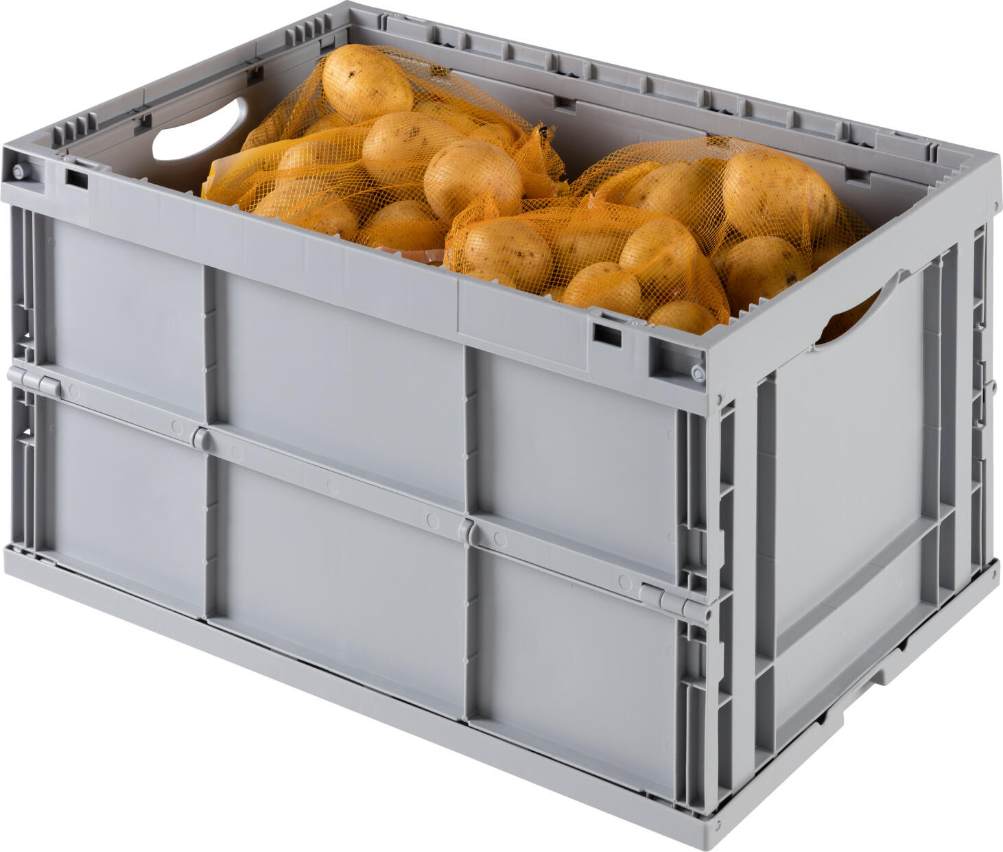 Ringoplast Carry Folding Box, 67L, 60x40x32 cm, Food Safe Polyethylene, Grey, Foldable and Stackable, Made in Germany