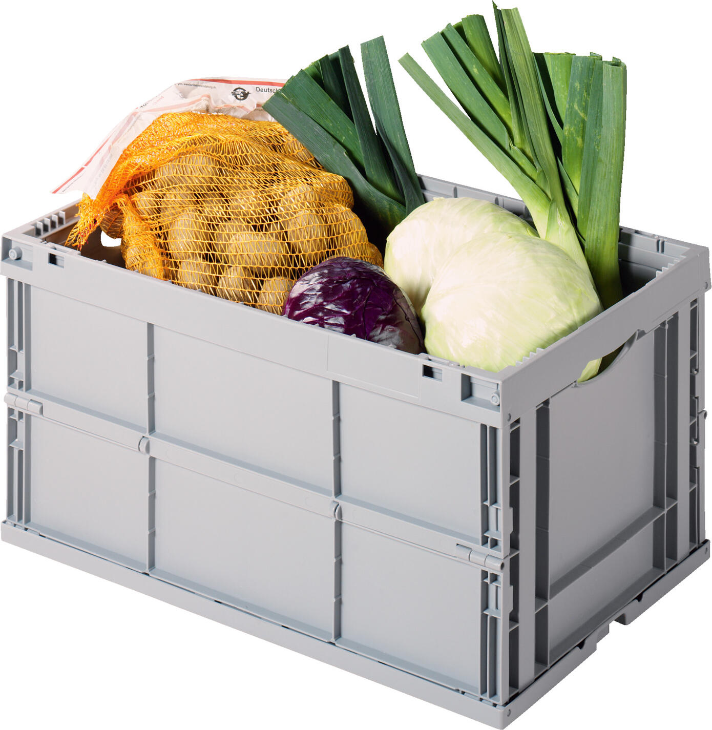 Ringoplast Carry Folding Box, 67L, 60x40x32 cm, Food Safe Polyethylene, Grey, Foldable and Stackable, Made in Germany