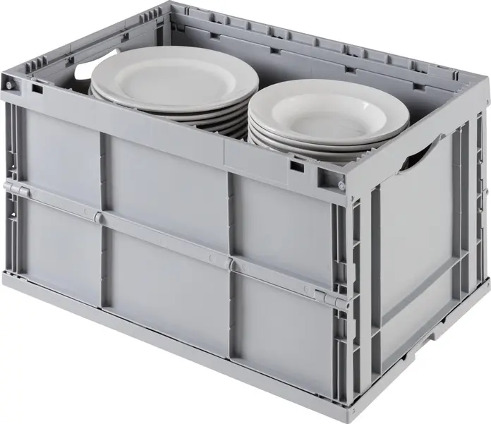 Ringoplast Carry Folding Box, 67L, 60x40x32 cm, Food Safe Polyethylene, Grey, Foldable and Stackable, Made in Germany