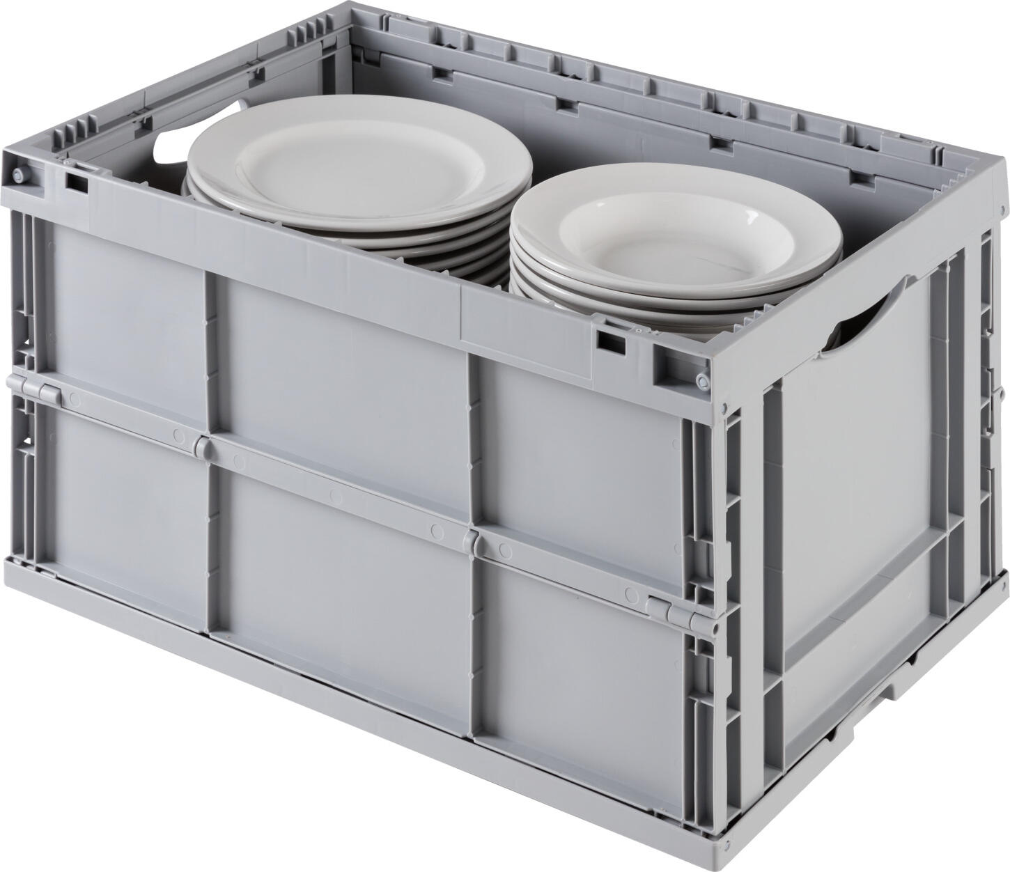 Ringoplast Carry Folding Box, 67L, 60x40x32 cm, Food Safe Polyethylene, Grey, Foldable and Stackable, Made in Germany