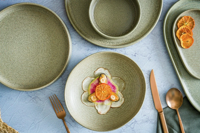 Bonna Mirage Ripple Stacking Bowl MRGRPL18JO, Vitrified Porcelain, Reactive Glaze, Green, 18.5 cm, 1020 ml, Set of 6