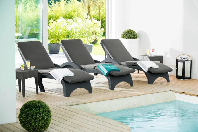 Siesta Melrose Plastic Sun Lounger, Braided Look, Adjustable Backrest, Weatherproof UV-Resistant, 189 x 79 x 43.5 cm, Anthracite