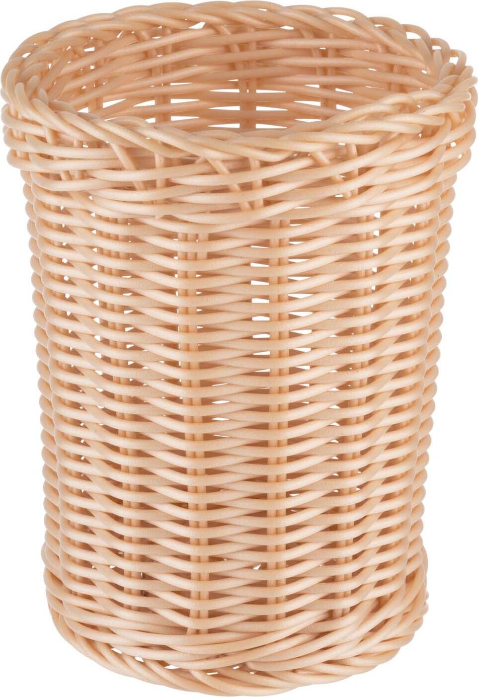 Cos pentru tacuturi APS Economic Round, Bej, recipient din polipropilena impletit manual, rezistent la spargere si lavabil in masina de spalat vase, 12x15 cm
