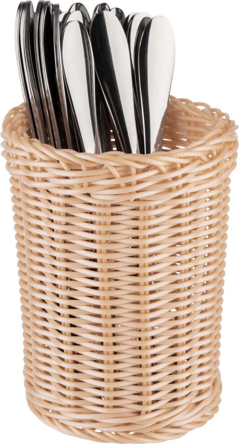 Cos pentru tacuturi APS Economic Round, Bej, recipient din polipropilena impletit manual, rezistent la spargere si lavabil in masina de spalat vase, 12x15 cm