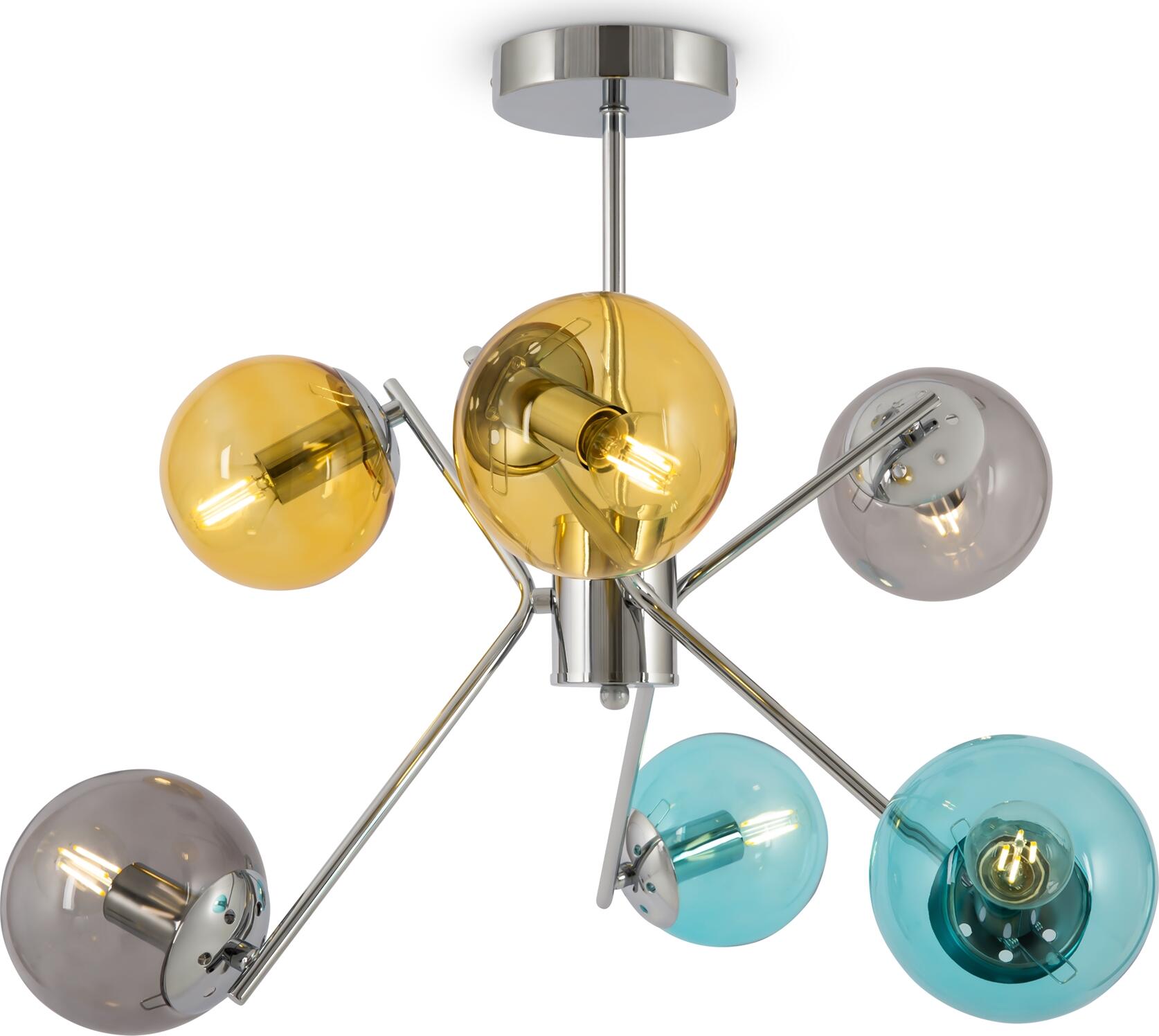 Candela de tavan Maytoni Nancy MOD139PL-06CH din metal cromat, 6 socluri E14, diametru 610mm, corp de iluminat decorativ IP20