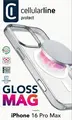 Cellularline Gloss Mag Case for iPhone 16 Pro Max, Transparent Polycarbonate, MagSafe Compatible, Anti-Yellowing, Military Grade Drop Protection