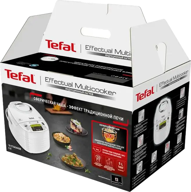 Tefal RK745 Effectual Multicooker, 5L Spherical Ceramic Bowl, 37 Automatic Programs, 750W, AI Control, White