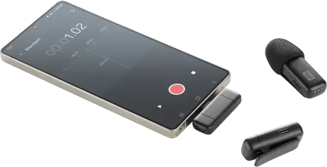 Set de 2 Microfoane Lavalier Wireless Cellularline Talk Pro cu Receptor USB-C, Etui de Incarcare cu Afisaj Digital, Baterie 6h, Negru