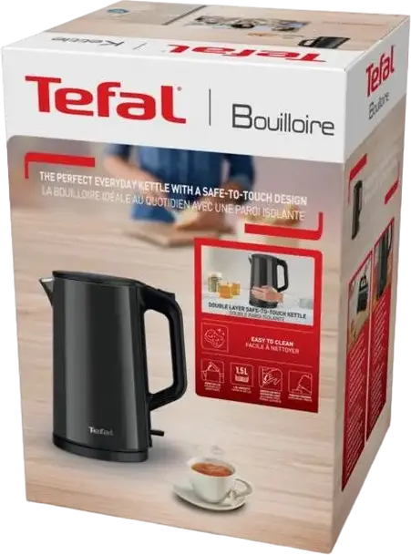 Электрический чайник Tefal KI583, цвет черный, объем 1.5 л, мощность 2000 Вт, нержавеющая сталь, двухслойный корпус Safe-to-Touch, фильтр от накипи