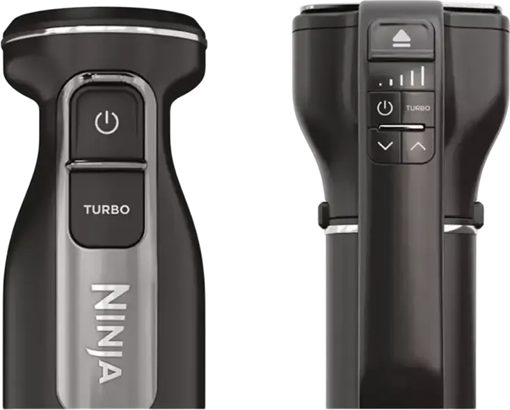 Set Blender de mana Ninja CI100EU cu 7 piese, 850W, Otel Inoxidabil, Bol tocator 0.7L, Mod Turbo, cu Mixer, 2 teluri, 2 carlige aluat si Capac, Negru