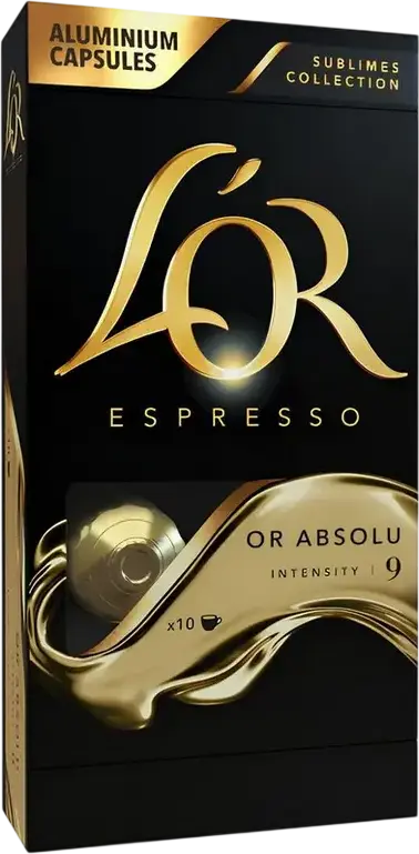 L'OR Espresso Or Absolu Coffee Capsules, 100% Arabica, Intensity 9, Nespresso Compatible Aluminium Pods, Sublimes Collection, Set of 10