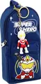 Husa pentru creioane Super Hero cu breloc figura 3D, Organizator scolar albastru rezistent cu mai multe compartimente, 20x10x5 cm