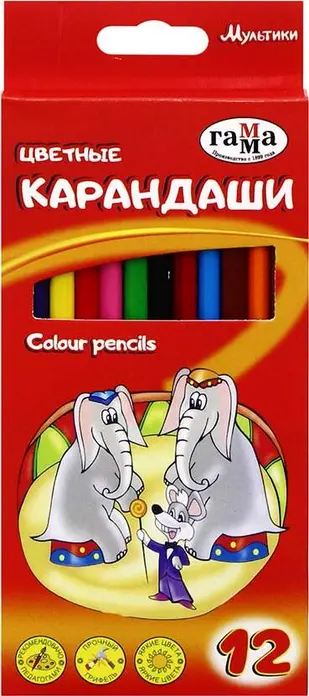 Set de 12 creioane colorate Gamma Cartoons, pigment saturat, strat durabil, sigure pentru copii, 21466-12