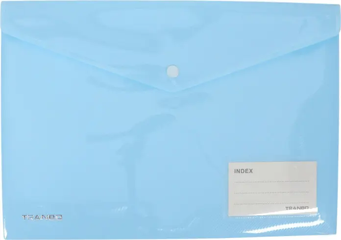 TRANBO A4 Plastic Button Folder with Front Index Label, Blue, M1707A4