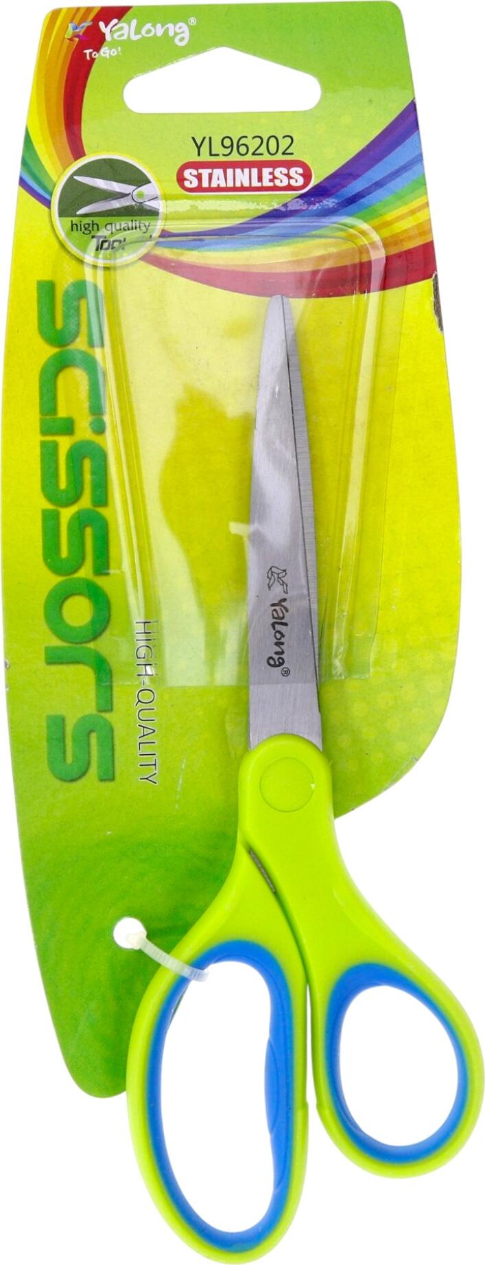 Foarfece de birou YaLong YL96202, lame din otel inoxidabil 16 cm, varf ascutit, maner ergonomic, verde lime si albastru, 1 bucata