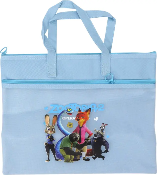 Geanta-mapca Zootopia 2 ZD816-A4, Albastru Deschis, cu Judy Hopps si Nick Wilde, Compartiment Principal cu Fermoar si Buzunar frontal
