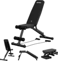 Banca pentru musculatie Zipro Tempo, banca cu spatar reglabil pentru antrenament, cadru din otel, padded rezistent la apa, role pentru picioare, benzi de rezistenta, negru