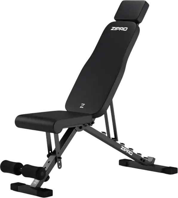 Banca pentru musculatie Zipro Grind reglabila, pozitii incline flat decline, capacitate 300 kg, cu role pentru picioare si suport de cap, Neagra