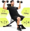 Banca pentru musculatie Zipro Grind reglabila, pozitii incline flat decline, capacitate 300 kg, cu role pentru picioare si suport de cap, Neagra