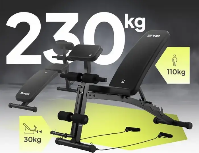 Zipro Volume Foldable Weight Bench, Multifunctional Training Bench with Leg Developer, Preacher Curl Pad, 6-Position Backrest, 230kg Max Load, Black