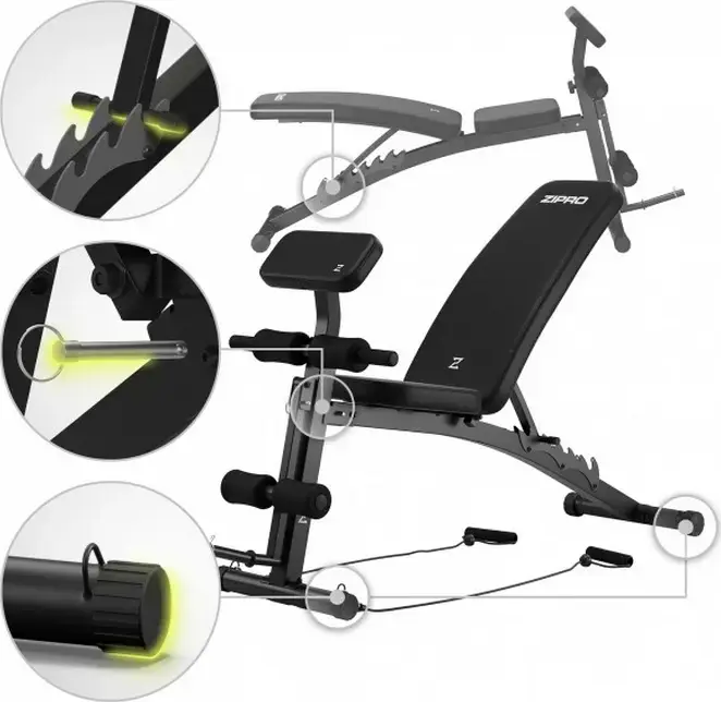 Zipro Volume Foldable Weight Bench, Multifunctional Training Bench with Leg Developer, Preacher Curl Pad, 6-Position Backrest, 230kg Max Load, Black