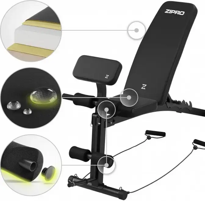Zipro Volume Foldable Weight Bench, Multifunctional Training Bench with Leg Developer, Preacher Curl Pad, 6-Position Backrest, 230kg Max Load, Black